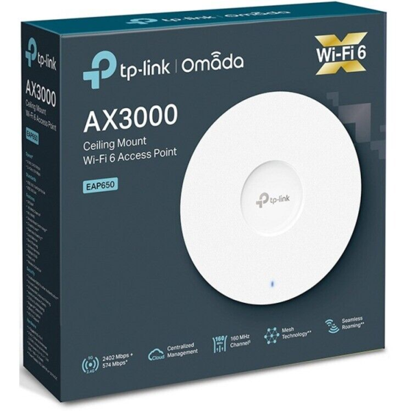 Punto de acceso inalambrico TP-LINK EAP650 V2 - Omada WiFi 6 AX3000 - 2.4 GHz, 5 GHz Pared/Techo