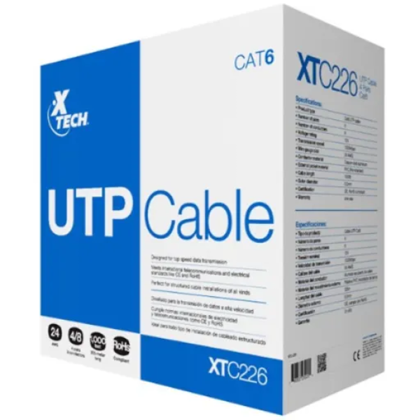 Caja de cable de red Xtech UTP Cat6 - 305m - Gris - 24 AWG