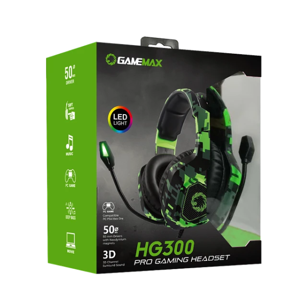 Audifono Gamer GameMax HG300 - Micrófono con cancelación de ruido - Conector de 3.5mm compatible con PC, PS4 y Xbox One