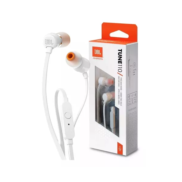 AURICULARES INTERNOS CON MICROFONO  JBL T110 - CONECTOR DE 3.5 MM - BLANCO P/N JBLT110WHTAM