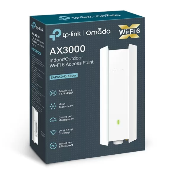 TP-LINK EAP650-Outdoor V1 - Punto de acceso inalámbrico - Wi-Fi 6 - 2.4 GHz, 5 GHz - gestionado a través de la nube - montable en poste/pared