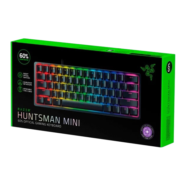 Teclado Gamer Razer Huntsman Mini Black 60%, Switches Razer Purple Chroma RGB - Español. RZ03-03392900-R311