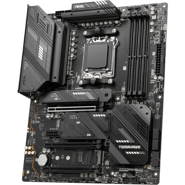 MSI MAG X670E TOMAHAWK WIFI Gaming Desktop Motherboard - AMD X670 Chipset - Socket AM5 - ATX - Ryzen 5, Ryzen 7, Ryzen 9 Processor Supported - 256 GB DDR5 SDRAM Maximum RAM - DIMM, UDIMM - 4 x Memory Slots - Gigabit Ethernet - 2.5Gigabit Ethernet - IEEE 802.11 a/b/g/n/ac/ax - HDMI - DisplayPort - 4 x SATA Interfaces