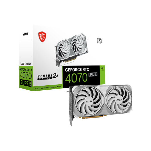 TARJETA DE VIDEO GEFORCE MSI RTX 4070 SUPER 12GB VENTUS 2X WHITE DDR6X PCI 4.0 192BIT P/N RTX 4070 SUPER 12GB VENTUS 2X WHITE