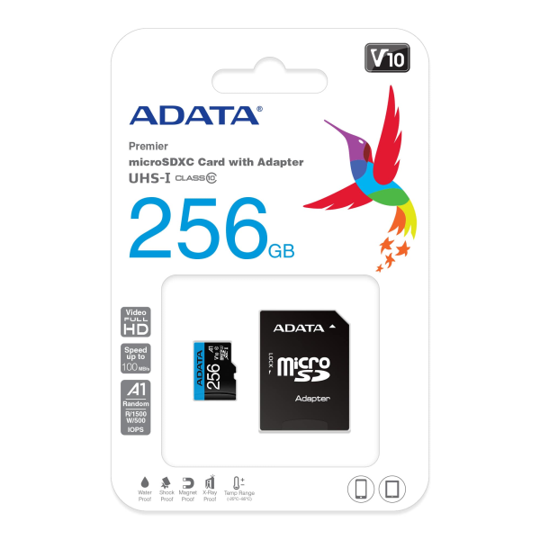 MICROSD ADATA 256GB C/ADAP CLASE 10 AUSDX256GUICL10A1-R