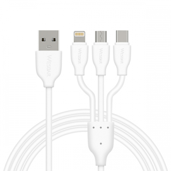 CABLE USB WESDAR  3EN1 T39 2A/TYPE C/MICRO WHITE 1M