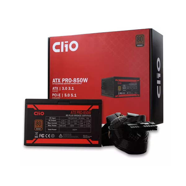 FUENTE DE PODER CLIO CERTIFICADA 850W 80 PLUS BRONZE CONECTOR 3.1 Y PCI-e 5.1 - ATX-850W