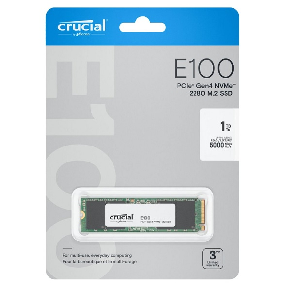 SSD CRUCIAL E100 1TB NVMe PCIex 4.0 M.2 2280  P/N CT1000E100SSD8