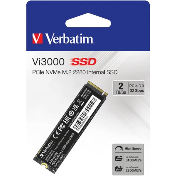 DISCO SSD VERBATIM 2TB M.2 PCIEX 3.0 X4 VI3000 P/N 49376