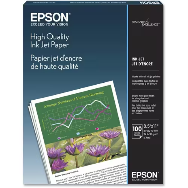 Epson Inyección de tinta - Blanco - 89 Brillo - 92% Opacity - Carta - 215.90mm x 279.40mm - 24lb Basis Weight - Mate - 100 / Paquete - Sin ácido
