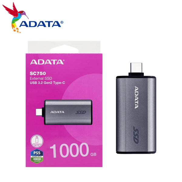 SSD EXTERNO ADATA SC750 1TB USB 10GBPS TYPE-C USB 3.2 GRIS