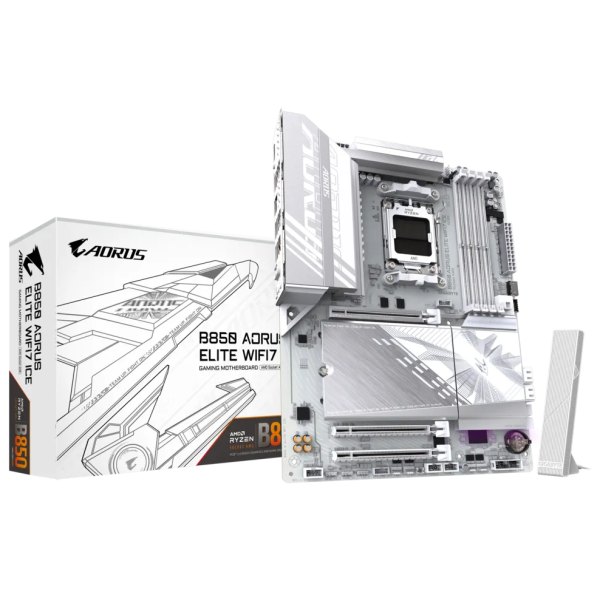 PLACA MADRE GIGABYTE B850 AORUS ELITE WF7 ICE sAM5 P/N B850AORUSELITEWIFI7ICE