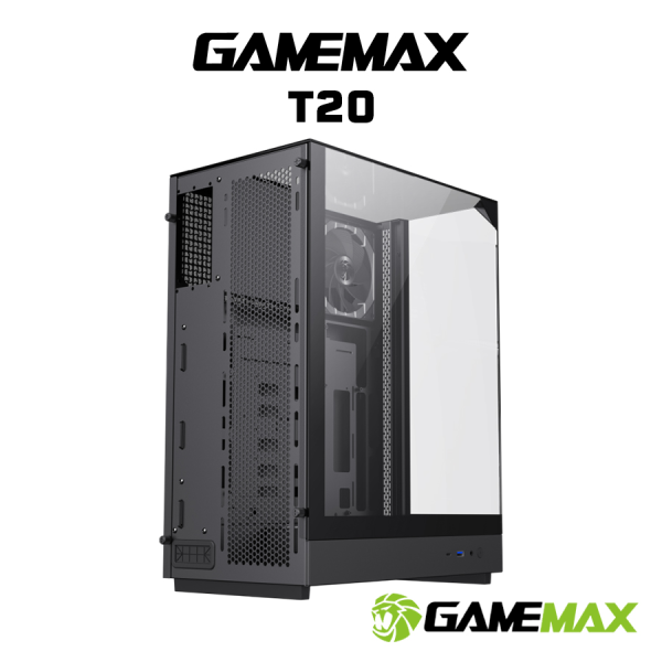GABINETE GAMER GAMEMAX T20 BK MATX - PLACA EN 90°