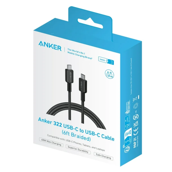 Cable Anker 322 USB-C a USb-C 1.8M BLACK