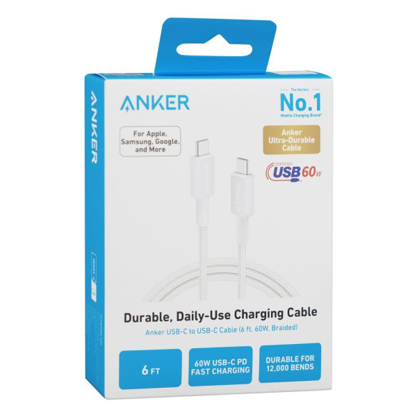 Cable Anker 322 USB-C a USB-C - 1.8M WHITE