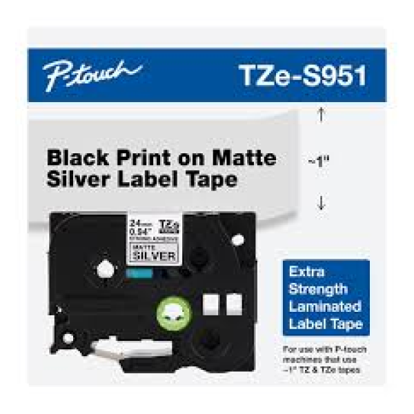 CINTA LAMINADA NEGRO SOBRE PLATA 24MM P/N TZE-SM951