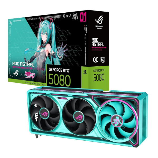 TARJETA DE VIDEO ASUS ROG ASTRAL GEFORCE RTX 5080 16GB HATSUNE MIKU EDITION 256BIT GDDR7 OC P/N 90YV0LV9-M0AA00
