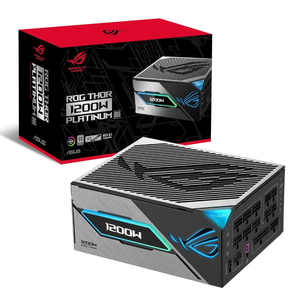 Fuente de Poder ASUS ROG THOR 1200W Platinium III - Full Modular - 80Plus Pantalla Oled Magnetica.