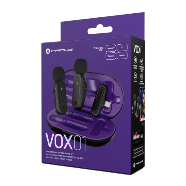 Microfonos Inalambricos de solapa Primus Gaming VOX01 con estuche de carga - PMI-L10BT