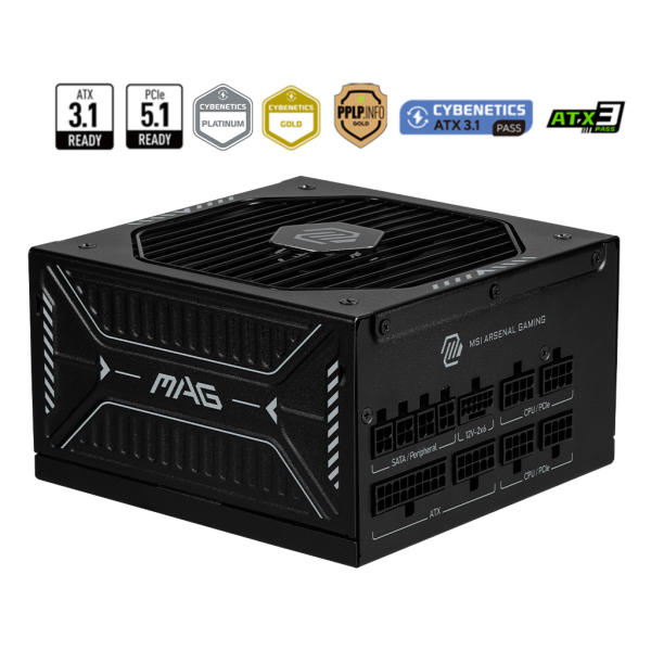 FUENTE DE PODER MSI 1000W 80PLUS GOLD FULL MODULAR ATX 3.1 PCIE 5.0 P/N MGA A1000GLS PCIE5