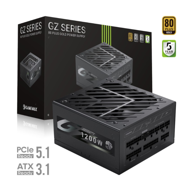 FUENTE DE PODER GAMEMAX 1200W MODELO GZ 1200G BK GOLD ATX 3.1/PCIe5.1 80 PLUS GOLD MODULAR 