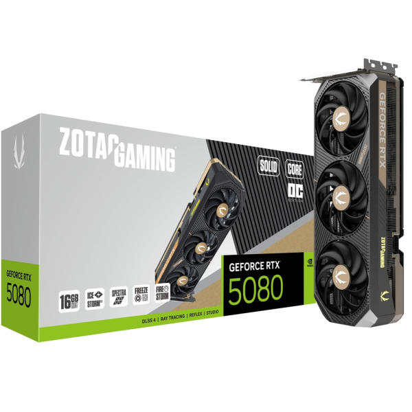 TARJETA DE VIDEO ZOTAC GEFORCE RTX 5080 16GB SOLID CORE OC 256BIT GDDR7 P/N ZT-B50800J2-10P