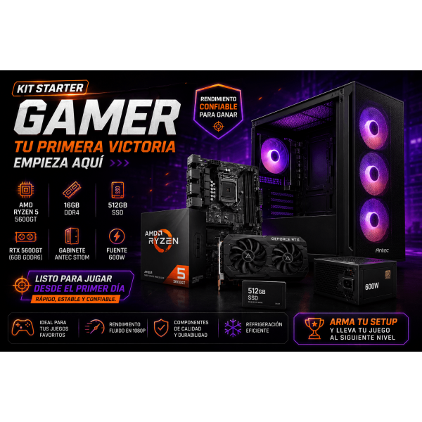 KIT STARTER AM4 GAMER AMD RYZEN 5600GT / 16GB / 512GB SSD / GABINETE ANTEC ST10M / FUENTE 600W