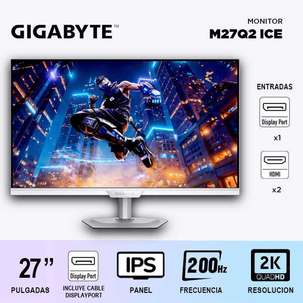 Monitor Gamer Gigabyte M27Q2 ICE 27” QHD IPS 200Hz HDR400 USB-C Blanco