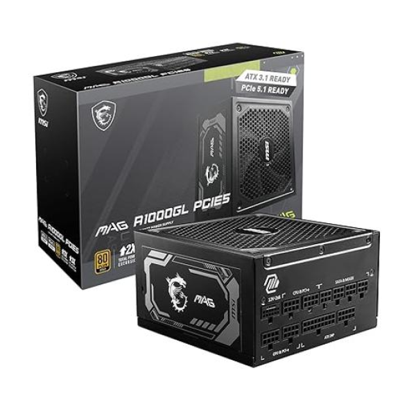 Fuente de Poder MSI MAG A1000GLS PCIE5, Full Modular, Conector 12V-6x2, Certificada 80 PLUS GOLD