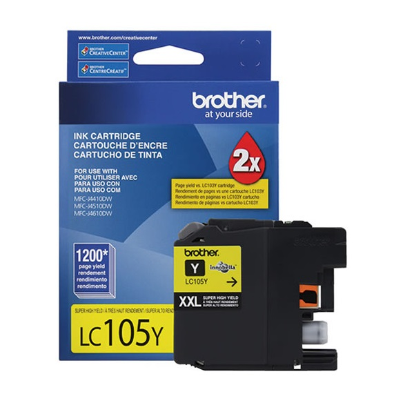 CARTRIDGE BROTHER SúPER ALTO RENDIMIENTO AMARILLO ORIGINAL  CARTUCHO DE TINTA PARA BROTHER MFC-J4310, J4410, J4510, J4610, J4710, J6520, J6720, J6920 P/NLC105Y