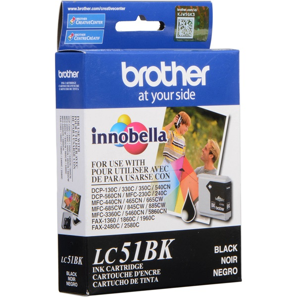 TINTA CARTRIDGE BROTHER NEGRO ORIGINAL PARA BROTHER DCP-130, 330, 350, MFC-230, 240, 3360, 440, 465, 5460, 5860, 665, 685, 845, 885 P/N LC51BK