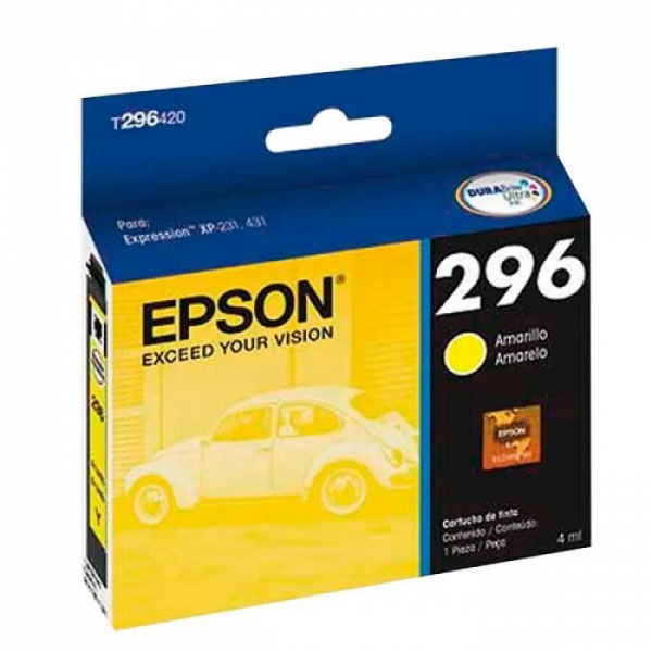 CARTRIDGE EPSON 296 AMARILLO PARA EXPRESSION XP-231, XP-241, XP-431, XP-441 P/N T296420-AL