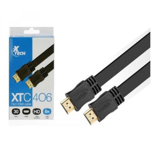 CABLE HDMI PLANO XTECH M/M - 1.8M 4K NEGRO P/N XTC-406