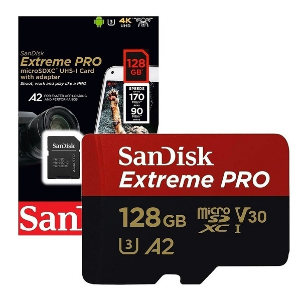 MEMORIA MICROSD 128GB SANDISK EXTREME PRO UHSI C10 A2 U3 V30 P/N SDSQXCD-128G-GN6MA