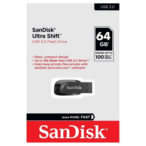 PENDRIVE SANDISK 64GB ULTRA SHIFT USB 3.0 P/N SDCZ410-064G-G46