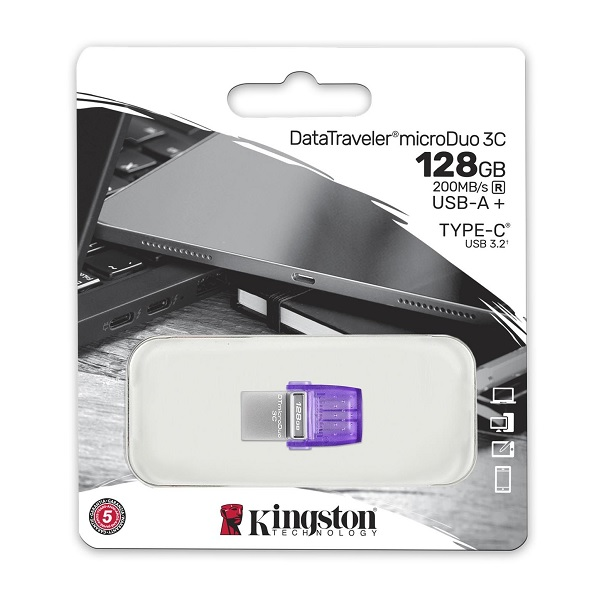 PENDRIVE KINGSTON DATATRAVELER MICRODUO 3C - 128 GB - USB 3.2 GEN 1 / USB-C P/N DTDUO3CG3128GB