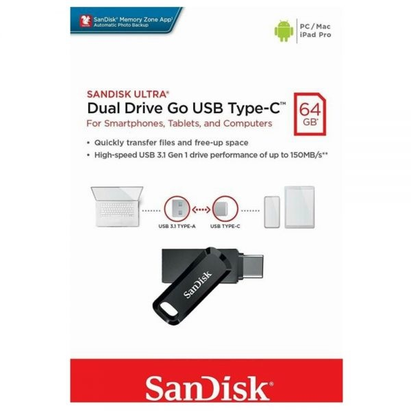 PENDRIVE SANDISK 64GB Ultra Dual Drive Go USB Type-C P/N SDDDC3-064G-G46