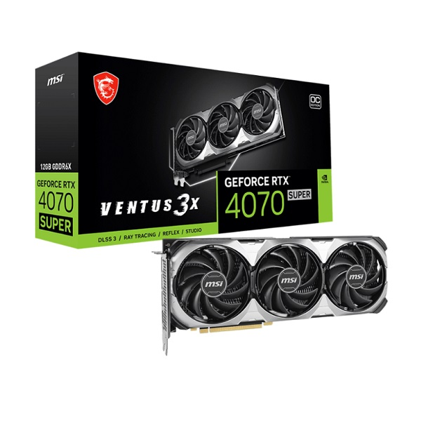 TARJETA DE VIDEO GEFORCE MSI RTX 4070 SUPER 12GB VENTUS 3X OC DDR6x PCI 4.0 192BIT P/N RTX 4070 SUPER 12GB VENTUS 3X OC