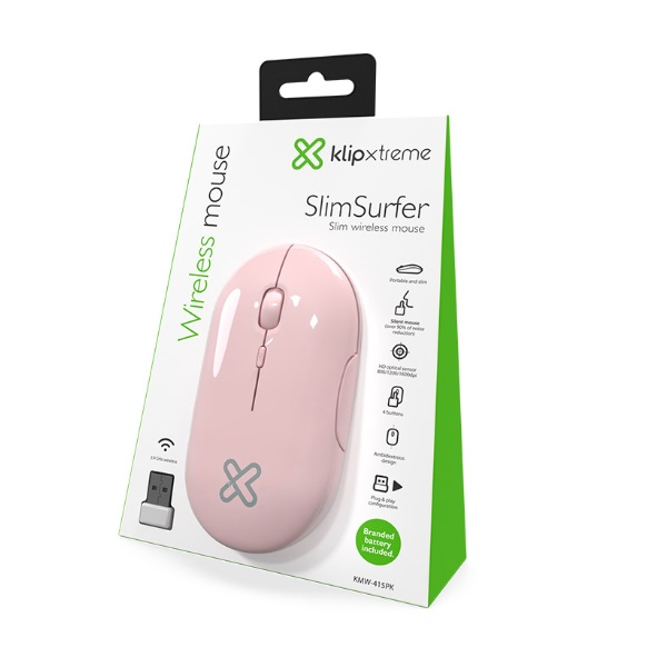 MOUSE KLIP XTREME INALAMBRICO Slim Pink Nano 2.4GHz P/N KMW-415PK