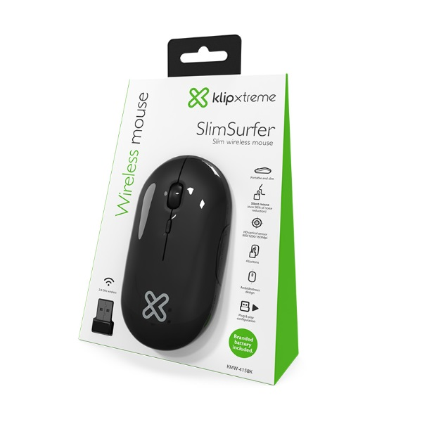 MOUSE KLIP XTREME INALAMBRICO Slim Black Nano 2.4GHz P/N KMW-415BK