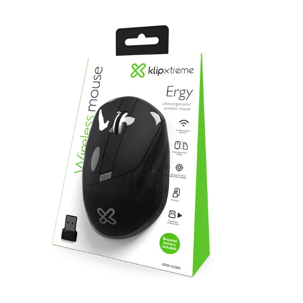 MOUSE KLIP XTREME INALAMBRICO Ergy Black Nano 2.4GHz P/N KMW-420BK