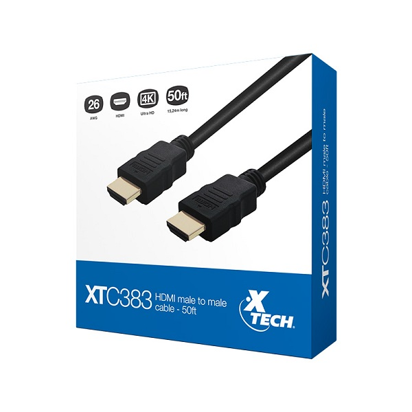 CABLE HDMI XTECH HDMI A HDMI 15 Mts 3840x2160 30Hz 4K M/M HDR ARC 3D P/N XTC-383