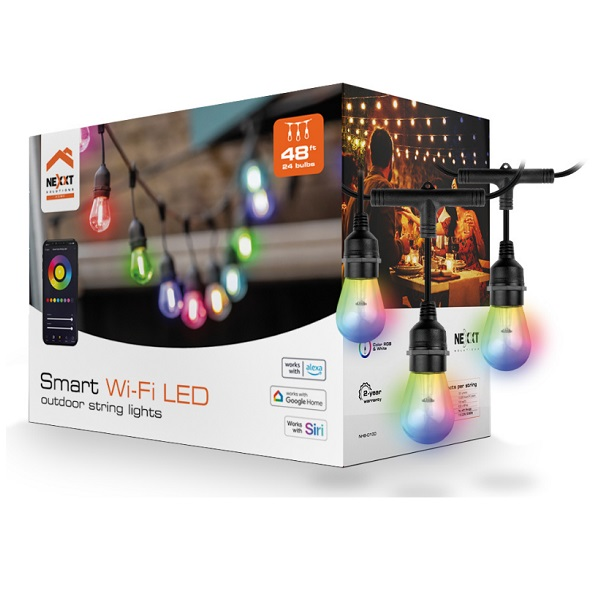 Guirnalda de luces inteligente NEXXT HOME con conexión Wi-Fi Smart LED String Light RGB 24 Bulb 48ft P/N NHB-O100