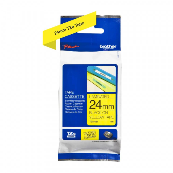 CINTA LAMINADA BROTHER TZE651 NEGRO SOBRE AMARILLO