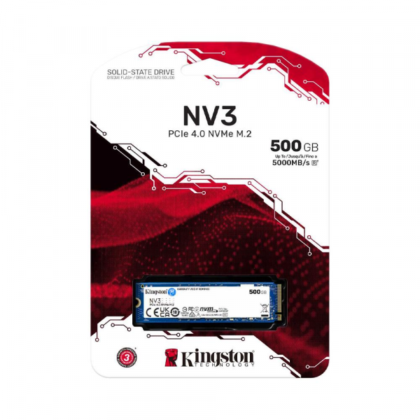 DISCO DE ESTADO SOLIDO KINGSTON 500GB NV3 NVMe PCIe Up to 5000/3000 MB/s M.2 2280 PCIe 4.0 x4 (NVMe) P/N SNV3S/500G